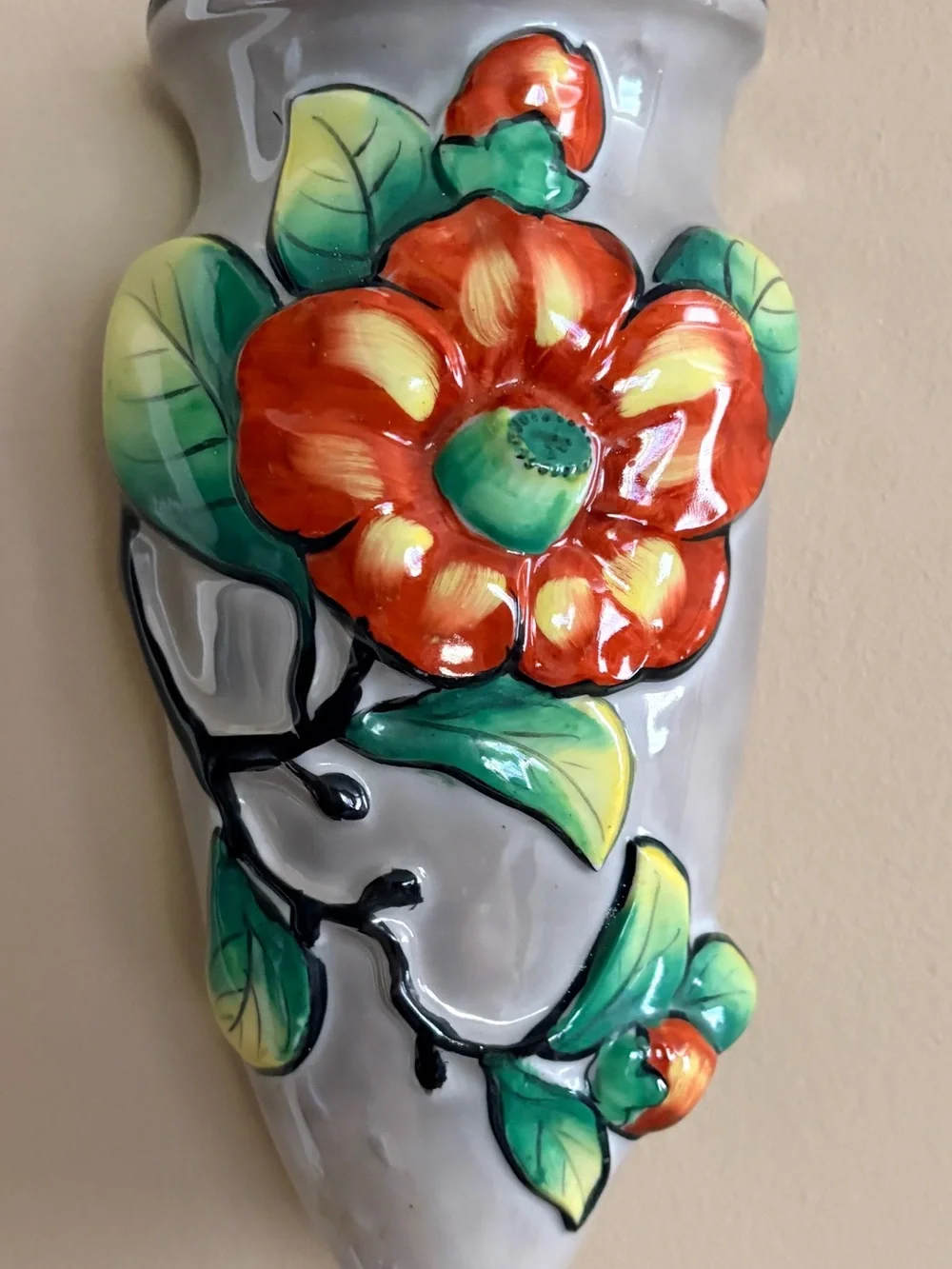 Vintage Hand Painted Ceramic Wall Pocket Vase - Made in Japan
